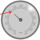 barometer 2.png<>Barometer, ko napoveduje deževno in oblačno vreme. 